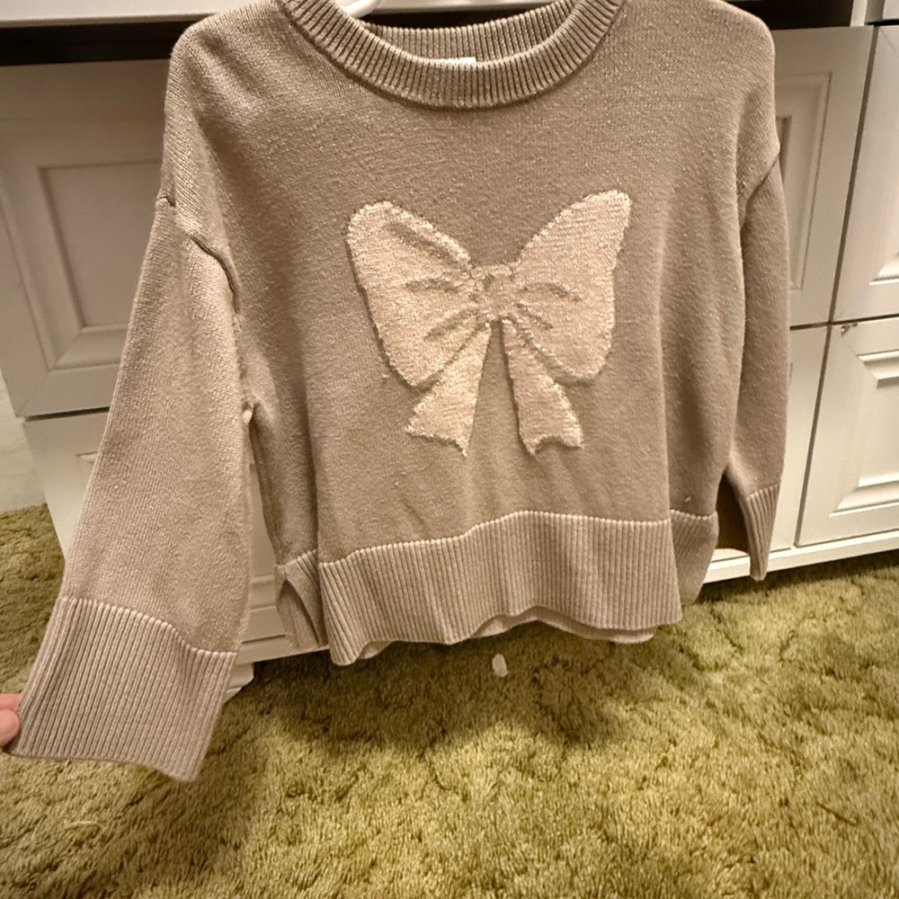 GAP Kids Beige Sweater with Pink Bow Design